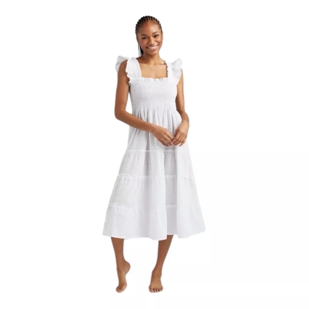 NWT Hill House The Ellie Nap Dress Sheer White Swiss Dot  Small S